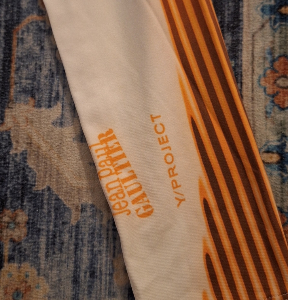 Jean Paul Gaultier Orange and Black Graphic Stripe Button-Up Shirt. UNISEX - Picture 3 of 11